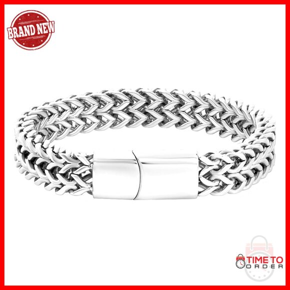 Stainless Steel Double Franco Chain Bracelet 8.75 Inch Lobster Clasp